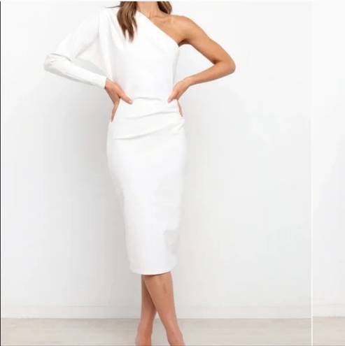 Petal and Pup  Cheyanne White One Shoulder Midi Knit Sheath Dress 2