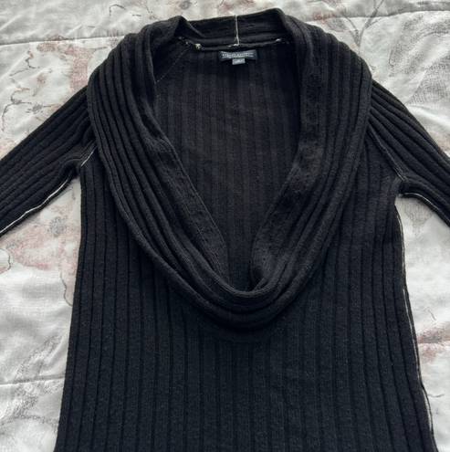 Banana Republic Luxury Cashmere Blend Black Wool Cashmere Deep Cowl Neck Cable Knit Sweater, size S