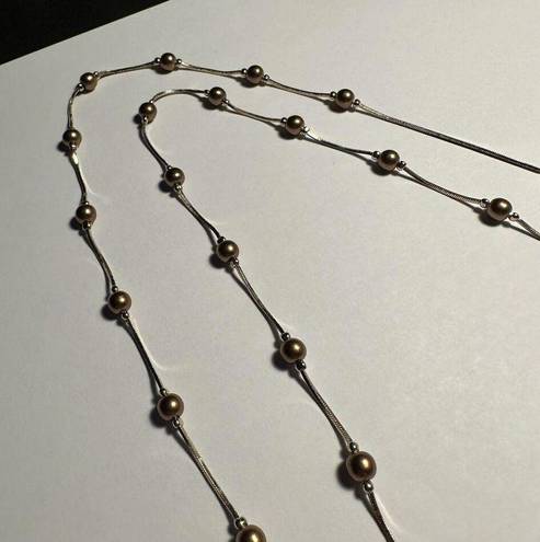 Monet  Gold Tone Brown Bead 30 Inch Chain Necklace Signed