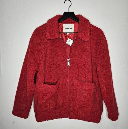 American Eagle  Sherpa Style Bomber Jacket in Red Size Small Oversized