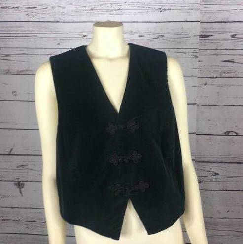 Karen Scott Vintage  green velvet vest with frog closure