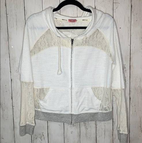 BKE  white floral lace hooded zipper sweatshirt