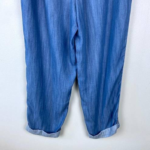 Talbots  Summer Twill Slim Leg Crop Pants Chambray Blue Tencel Drawstring Size 8