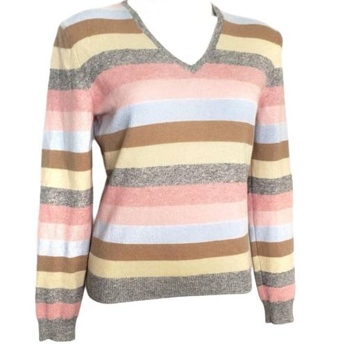 Brooks Brothers  Women’s V Neck Striped Cashmere Pullover Sweater size Medium