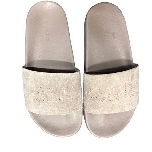 All Saints Karli Slides Boho Beachy Leather & Suede Slip On Sandals Taupe