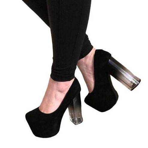 Unif  Womens Size 8 Heels Vapor Platform Heels Black Leather Suede Clear Gradient