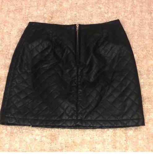 Black Leather Quilted Skirt Size M