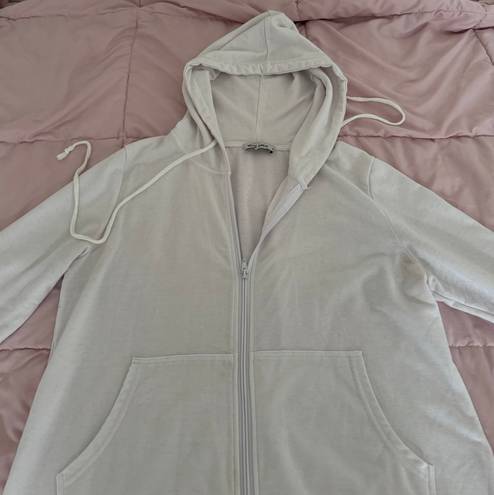 Grace Karin White Knee Length Full Zip Hoodie Cardigan with Kangaroo Pocket, size M