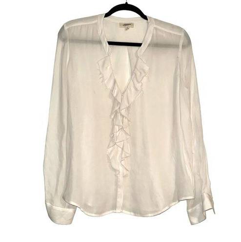 L'Agence L’AGENCE Ruffle V-Neck Long Sleeve Silk Button Down Blouse MEDIUM