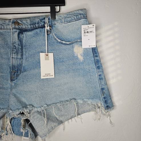 Good American  Good 90s Denim Shorts Step Hem Frayed Hem Size 16 NWT