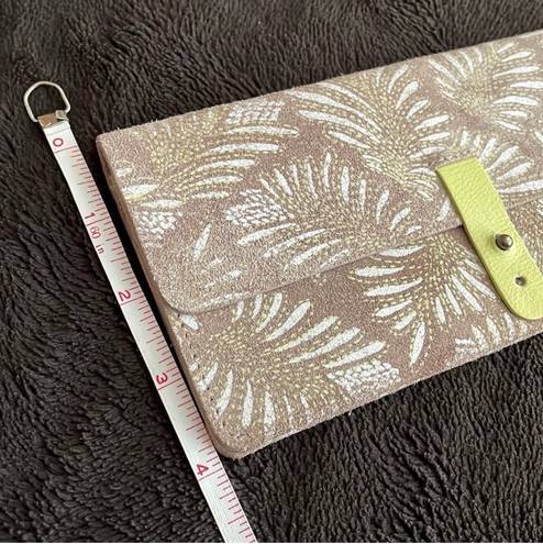 Anthropologie Mattie Suede Wallet/ Pouch Beige white and lime