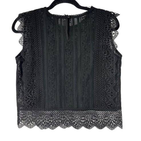 Chicwish  Black Lace Crochet Trim Flutter Sleeve Top