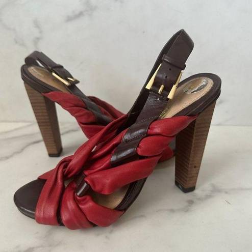 L.A.M.B. Red Brown Leather Sandals Heels Size 6.5