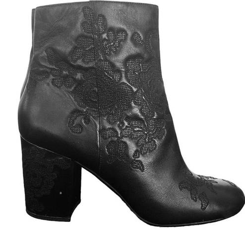 Michael Kors VTG  Leather Embossed Floral Side Zip Boots Ankle Booties, Black 10