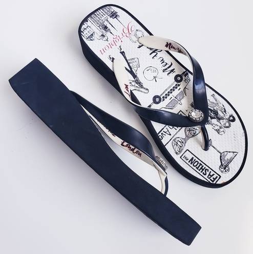 Brighton  Wedge Thong Sandal New York Print