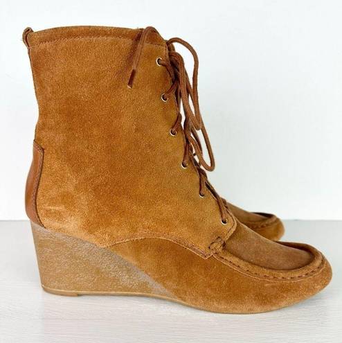 Michael Kors  Lace Up Wedge Suede Leather Booties Brown Women's Size 10