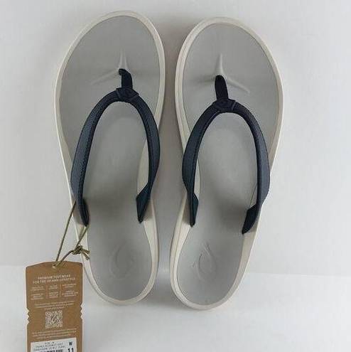 Olukai NEW  Pi’oe W 11 Beach Pool Sandals Flip Flop Slippers Trench Blue/Mst Grey