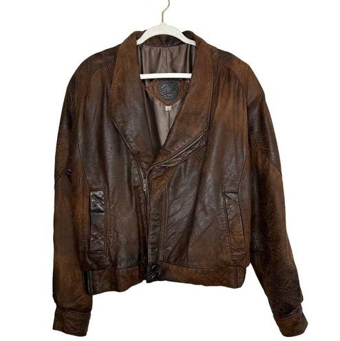 Vintage 80s Pelle Soft Leather Bomber Jacket in Brown Oversized Size Small