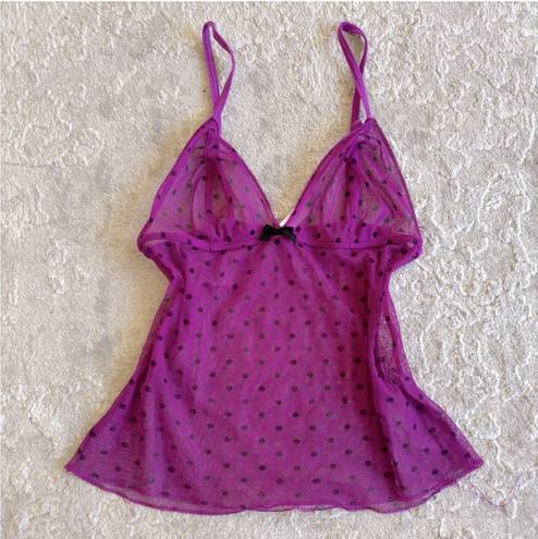 Natori Y2k  intimates purple sheer polka dot baby doll lounge tank top