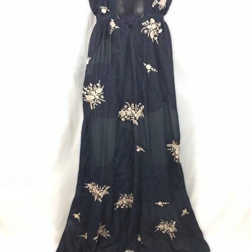 Haute Hippie Silk Embroidered Floral And Lace Maxi Dress Size 4