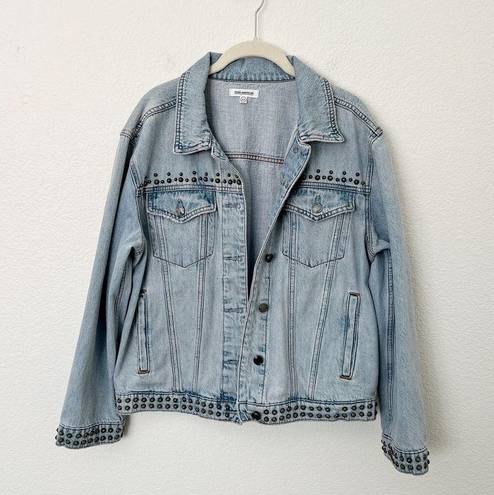 Good American [] Light Wash Studded Distressed Oversized Denim Jacket Sz Large L