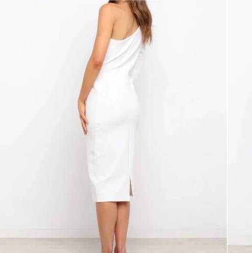 Petal and Pup  Cheyanne White One Shoulder Midi Knit Sheath Dress 2