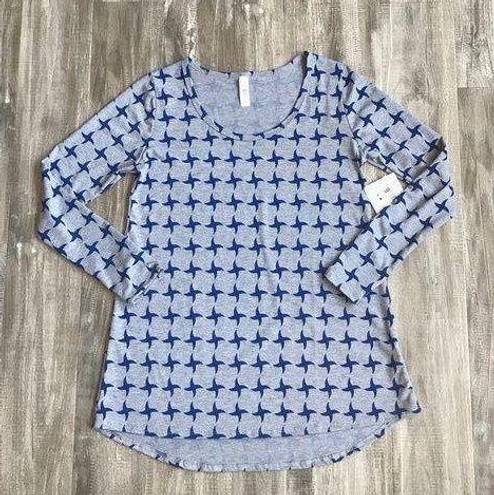 LuLaRoe  Lynnae Top Gray With Blue X Pattern XSmall