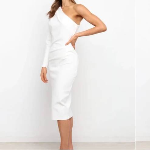 Petal and Pup  Cheyanne White One Shoulder Midi Knit Sheath Dress 10