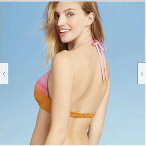 Shade & Shore Push-Up Ruffle Triangle Pink Orange Ombre Swim Bikini Top 34B NWT