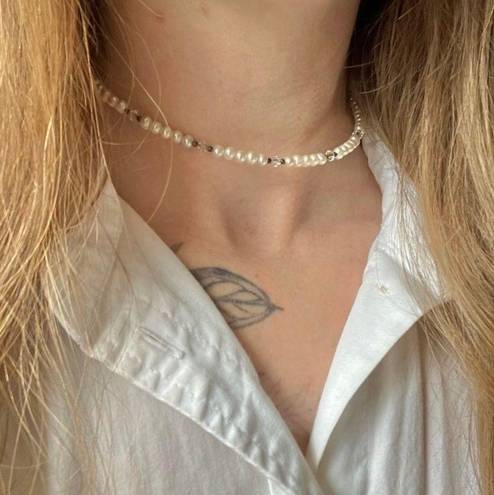 American Vintage Vintage “Dzia” Freshwater Pearl Wire Choker 15” Rhinestone Crystal Minimal White