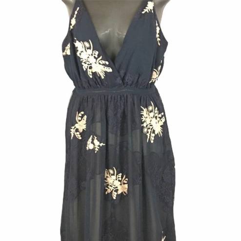 Haute Hippie Silk Embroidered Floral And Lace Maxi Dress Size 4