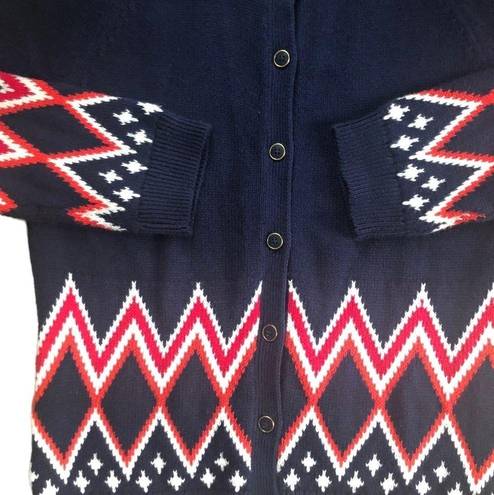 Tommy Hilfiger  Navy Red Peacoat Cardigan Sweater L Button Up SOFT Argyle Fall