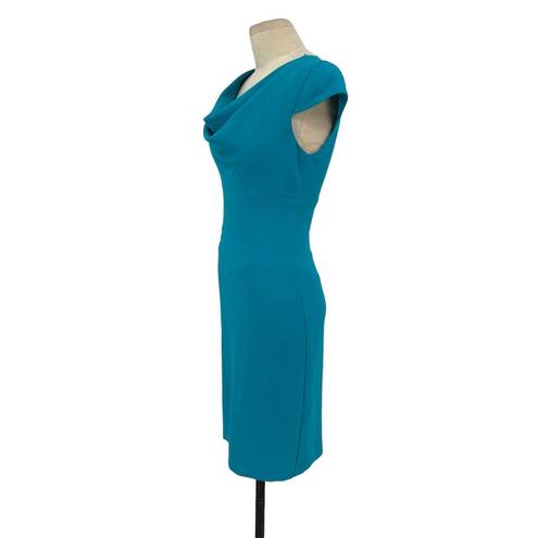 Black Halo  Gretchen Crepe Cap Sleeve Drape Neck Sheath Dress Aqua Size 2