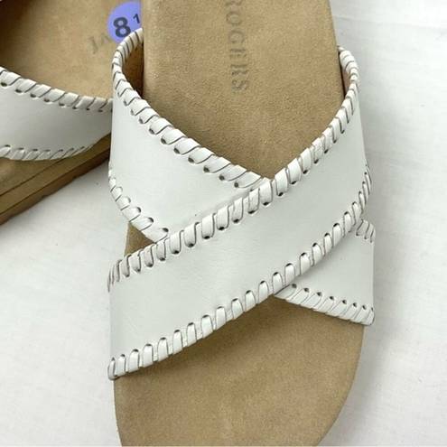 Jack Rogers  White Slide Sandal Lexi 8.5 Criss-Cross Leather Padded Footbed New