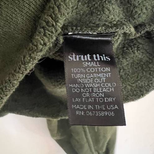 Strut this NWOT  Cropped Dark Olive Green Raw Edge Sweatshirt