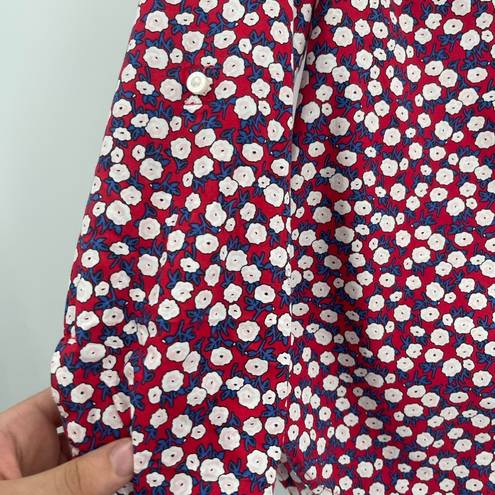 Tommy Hilfiger Floral printed Top 1/2-zip Red White Blue Tab Sleeve size medium