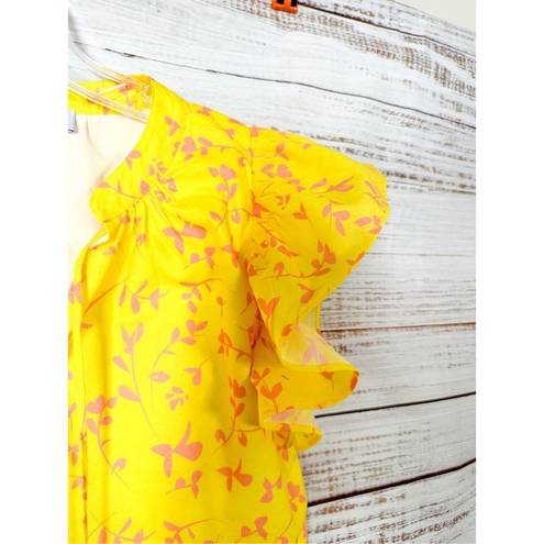 Karina Grimaldi  Women's V Neck Tassel Flutter Sleeve Floral Top Bright Yellow XS