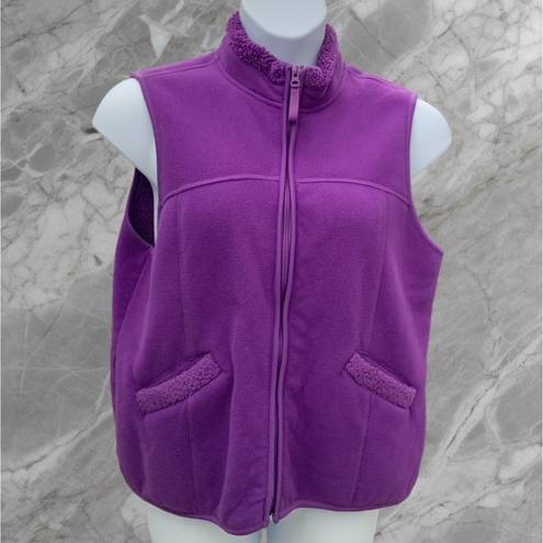 Coldwater Creek  Sleeveless Solid Purple Full Zip Hip Pockets Fleece Vest  XL