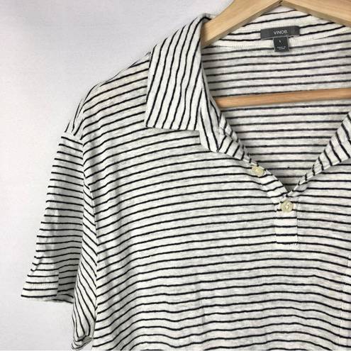 Vince  White & Black Stripe Linen Short Sleeve Polo L