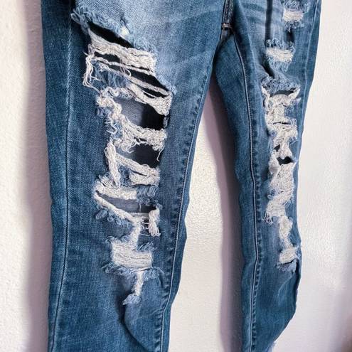 Cello  Medium Wash Distressed Ripped Skinny Jeans Frayed Hem Size 7