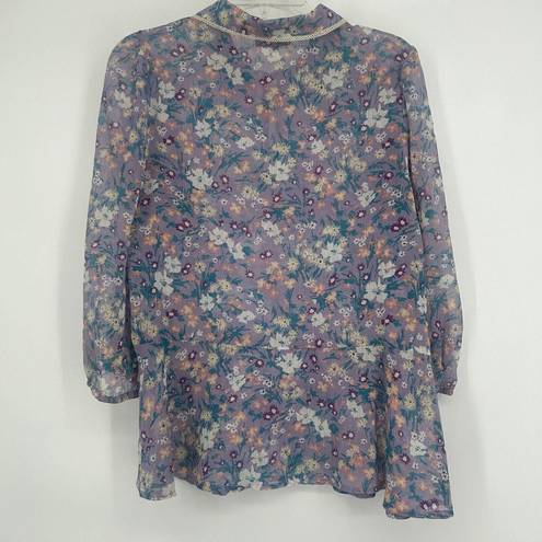 Modcloth  Lavender Purple Floral Chiffon Peplum Top Boho Cottagecore Sheer Size M