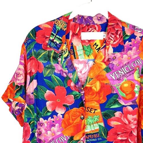 Jams World  Timeless Camp Hawaiian vintage tropical print button up top M