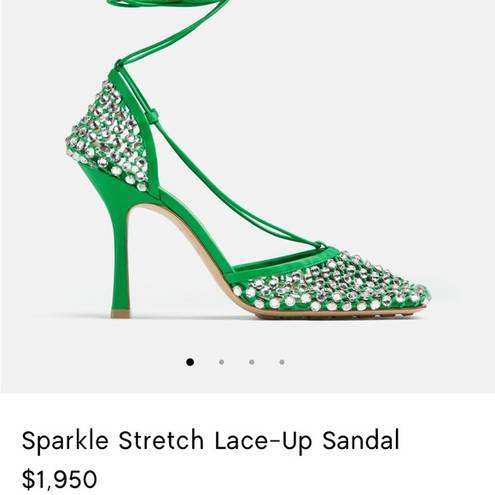 Bottega Veneta  Sparkle Stretch Lace Up Green Heels 💚