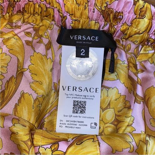 Versace  Pink & Gold Barocco Print Silk Pajama Shorts