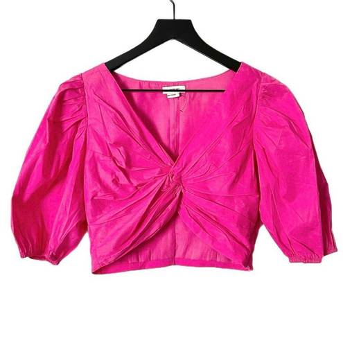 Jason Wu  Twist Front Puff Sleeve Neon Pink Crop Top Size Small