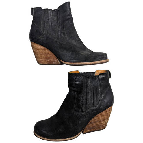 Kork-Ease  Verdelet Black Burnished Suede Almond Toe Block Heel Ankle Boots 9