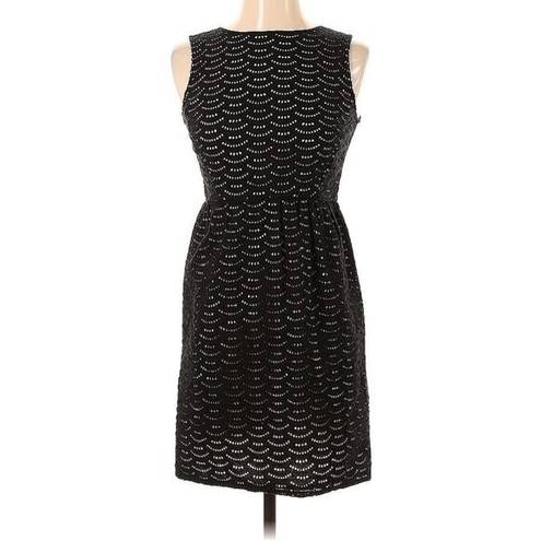 The Loft  Fit and Flare 100% Cotton Knee Length Boat Neck Dress Black Eyelet Size 14