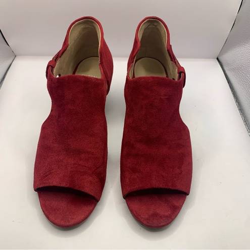 Eileen Fisher  open toe wedge sandals suede leather ankle strap red size 7.5M Red