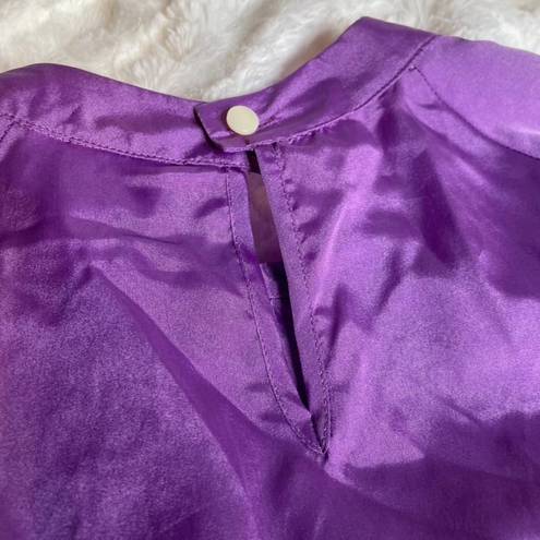 Isaac Mizrahi  For Target Large Silk Purple Keyhole Short Sleeve Blouse Top