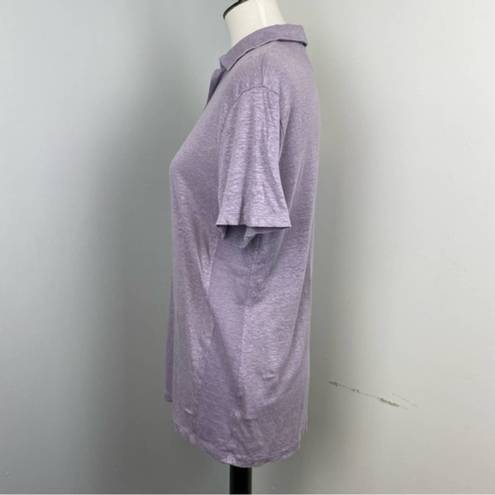 Vince  Linen Lilac Short Sleeve Collared Polo Shirt Top Small